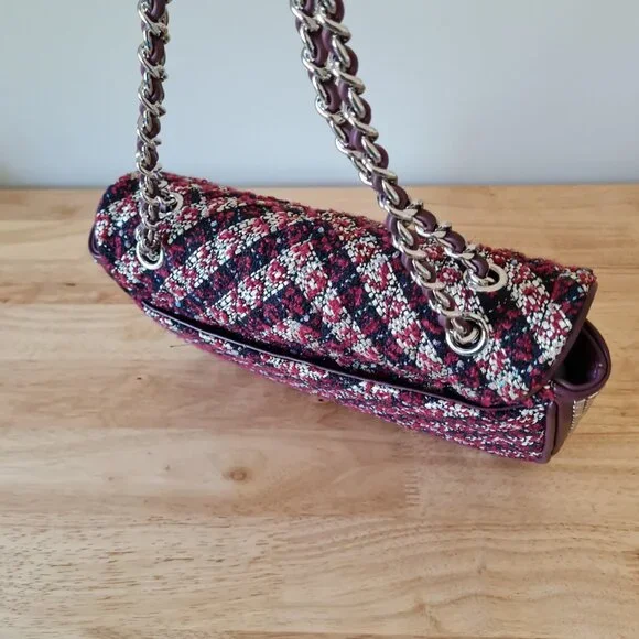 Karl Lagerfeld Agyness Tweed Crossbody Flap NWOT Convertible Wine Navy Luxury - Picture 7 of 16